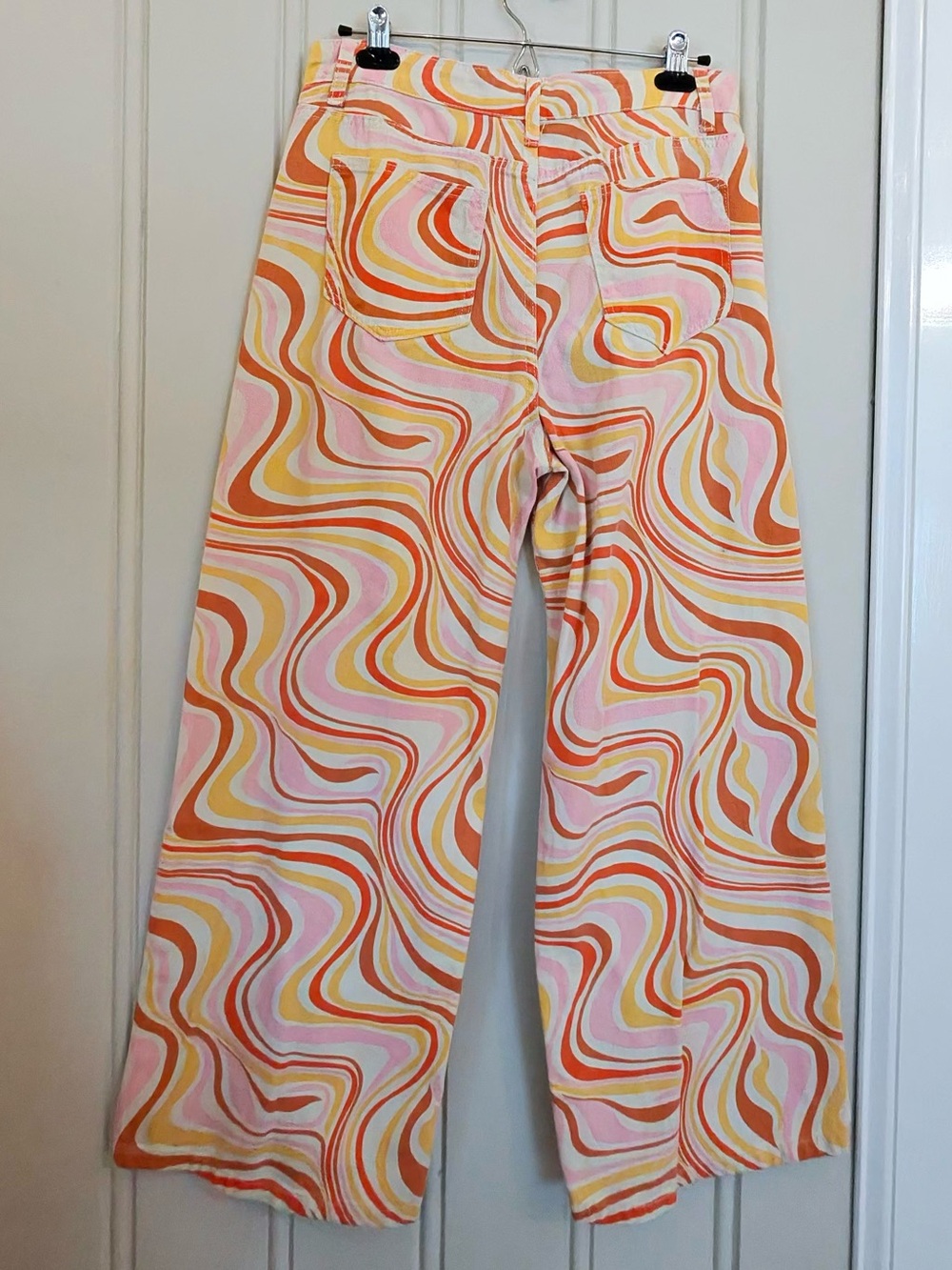 Women’s retro Multicolor Wave Wide-Leg Pants large